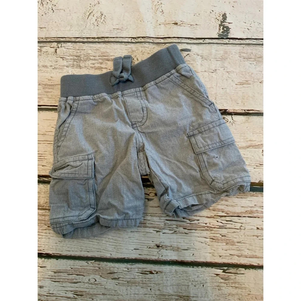 Gymboree Toddler Boys Grey White Check Cargo Shorts Elastic Waist Size 2T
